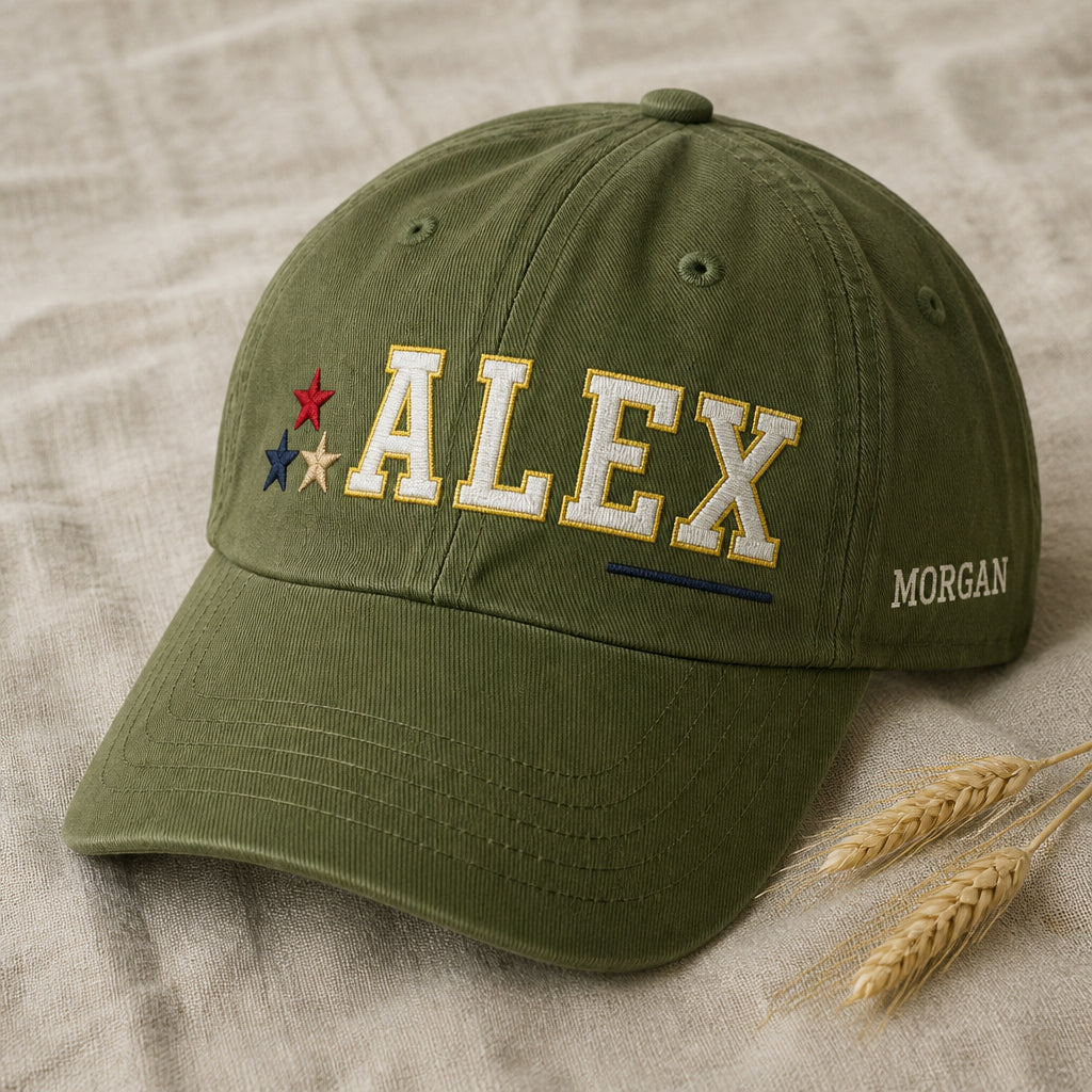 Personalized Bold Block Text Custom Washed Baseball Embroidered Hat — Washed Hat