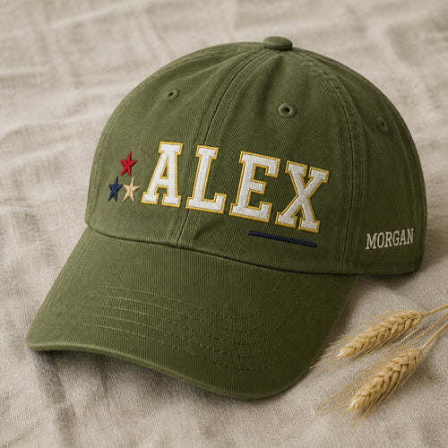 Personalized Bold Block Text Custom Washed Baseball Embroidered Hat — Washed Hat