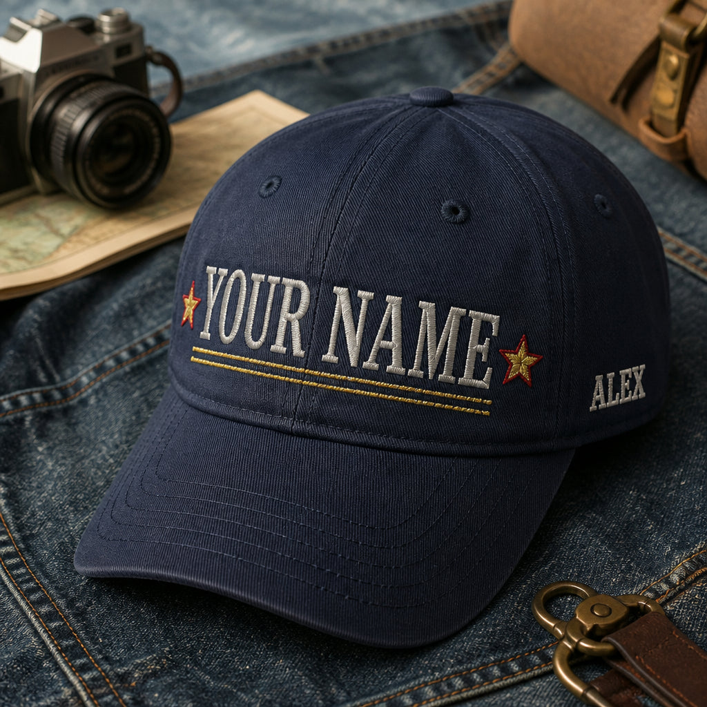 Personalized Name Baseball Cap Custom Text Embroidered Hat — Washed Hat