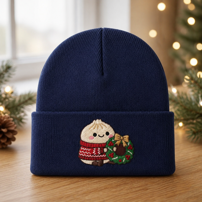 Christmas Dumpling Ugly Sweater Wreath Embroidered Beanie