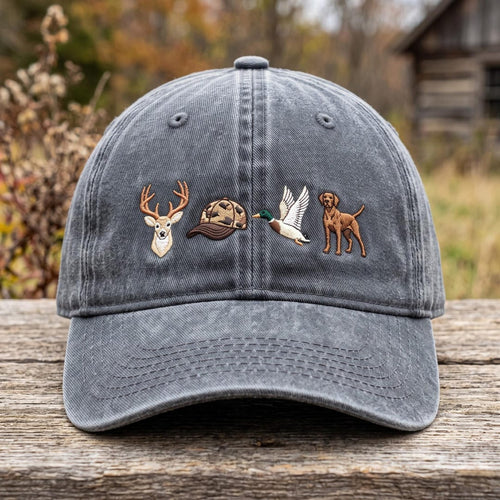 Personalized Hunting Deer Buck Duck Mallard Hunting Dog Camo Hat Embroidered Hat — Washed Hat