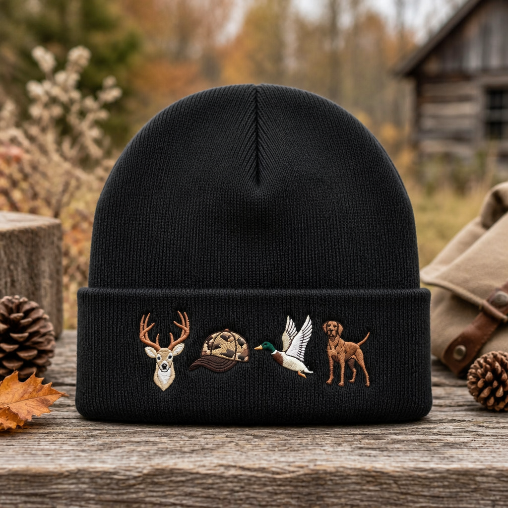 Personalized Hunting Deer Buck Duck Mallard Hunting Dog Camo Embroidered Beanie