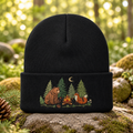 Personalized Bear Fox Woodland Campfire Moon Pine Trees Custom Name Embroidered Beanie