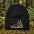 Personalized Brown Bear Forest Fern Trillium Wildflower Embroidered Beanie