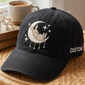 Personalized Bunny Sleeping on Crescent Moon Stars Celestial Rabbit Embroidered Hat — Washed Hat