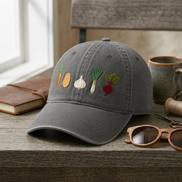 Garden Vegetables Carrot Potato Garlic Green Onion Beet Embroidered Hat