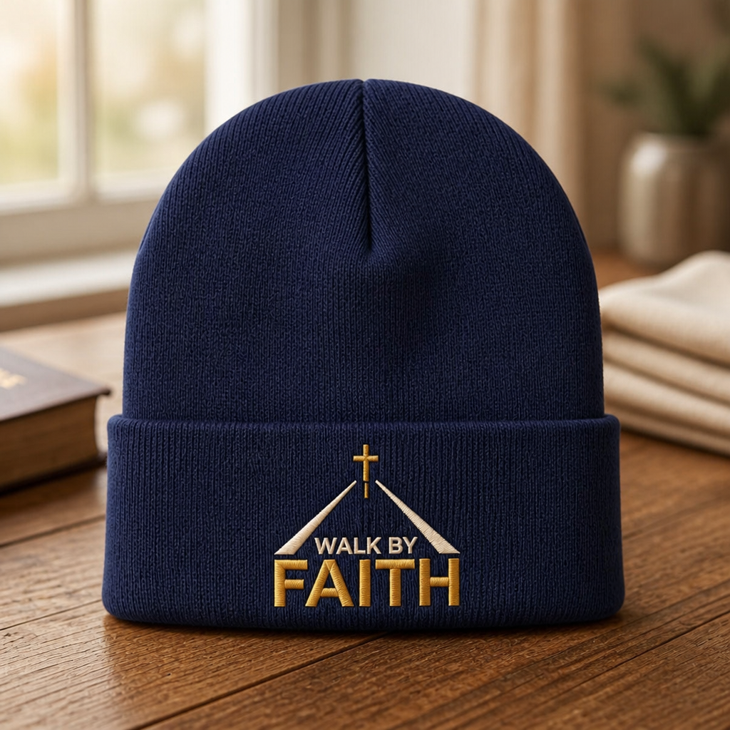 Walk By Faith Cross Mountain Christian Embroidered Beanie