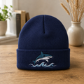 Personalized Great White Shark Ocean Waves Coastal Fishing Custom Name Embroidered Beanie