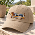 Personalized Dachshund Train Wiener Dog Funny Sausage Dog Embroidered Hat — Washed Hat