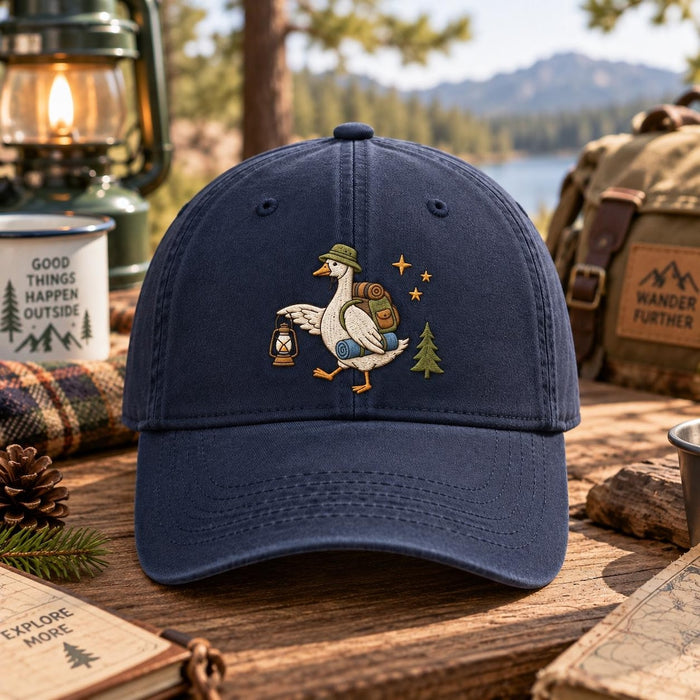 Hiking Goose Camping Adventure Lantern Backpack Stars Pine Tree Embroidered Hat