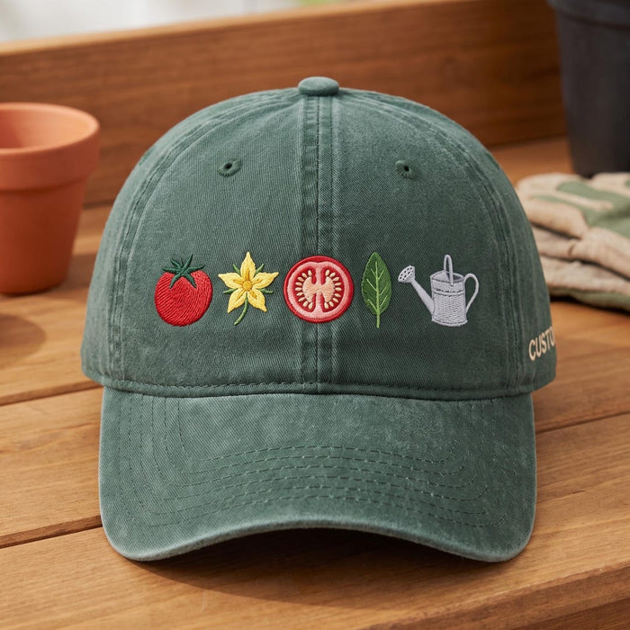Personalized Tomato Garden Watering Can Leaf Flower Embroidered Hat