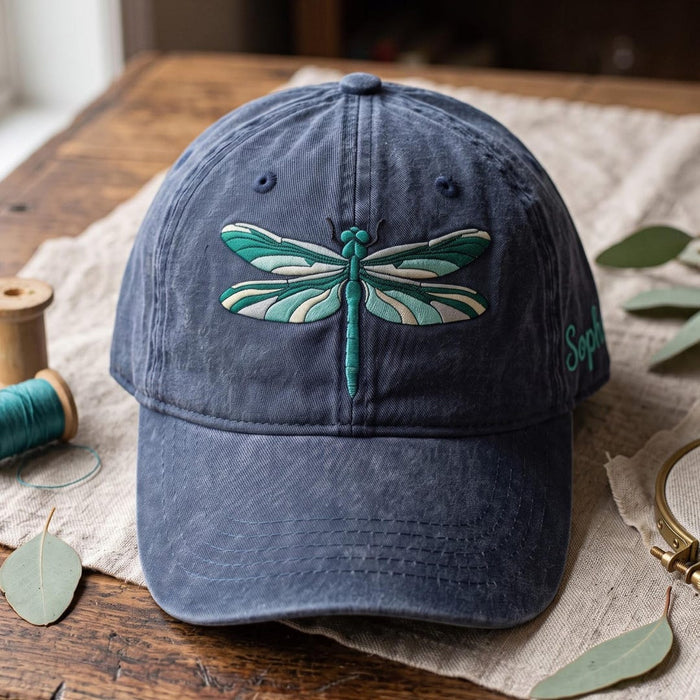 Personalized Dragonfly Teal Nature Lover Custom Name Embroidered Hat
