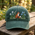 Fox Wildflower Meadow Cornflower Botanical Embroidered Hat — Washed Hat