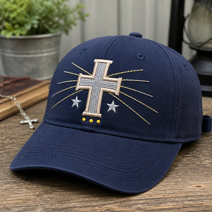 Faith Cross Rays Stars Christian Religious Trucker Embroidered Hat
