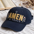 Bold Puff AMEN Cross Faith Women Structured Embroidered Hat — Washed Hat