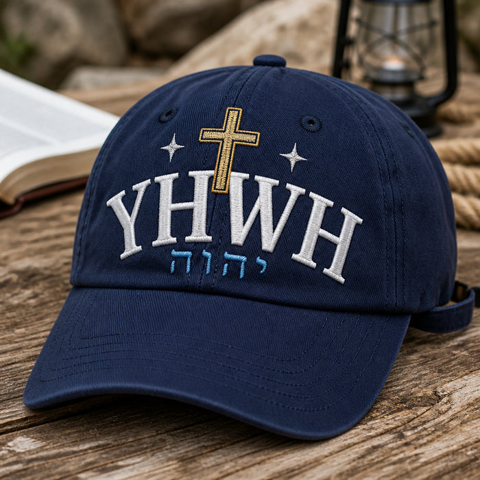 YHWH Hebrew Sacred Name Bold Cross Faith Embroidered Hat