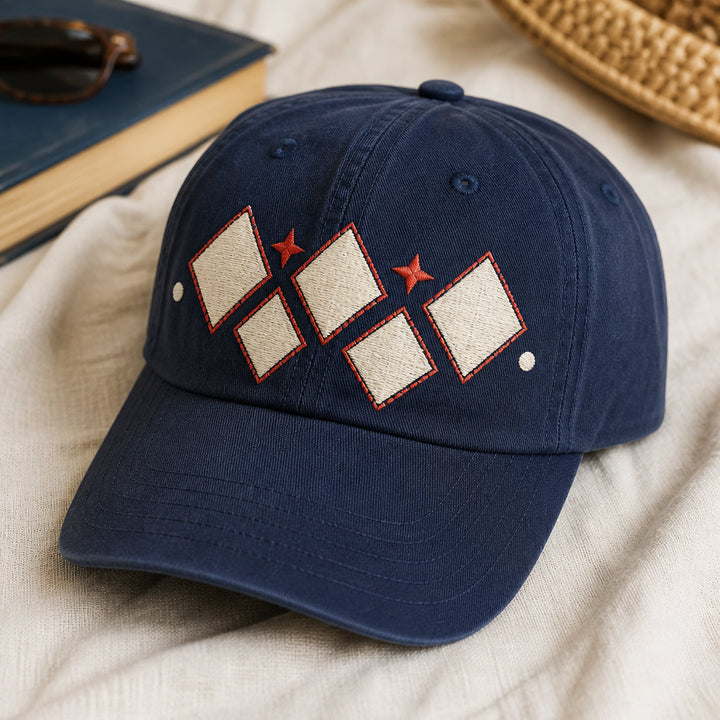 Retro Preppy Scattered Diamond Argyle Geometric Embroidered Hat — Washed Hat