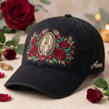 Personalized Our Lady of Guadalupe Red Roses Floral Faith Embroidered Hat — Baseball Cap