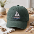Sailboat Ocean Waves Nautical Embroidered Hat — Baseball Cap