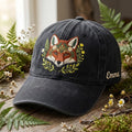 Personalized Floral Fox Botanical Wildflower Woodland Custom Name Embroidered Hat — Washed Hat