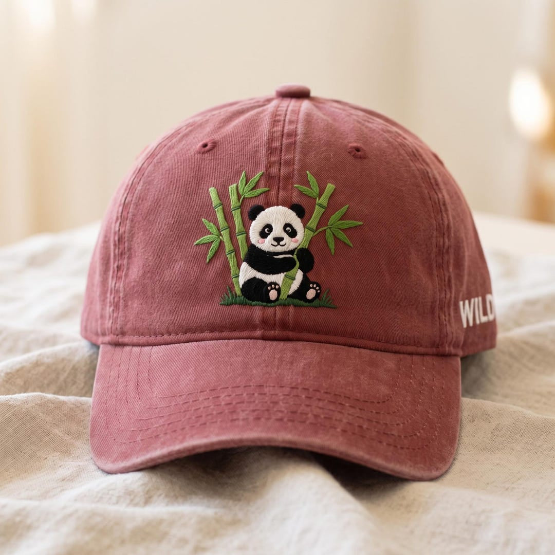 Personalized Cute Panda Bamboo Forest Wildlife Embroidered Hat — Washed Hat