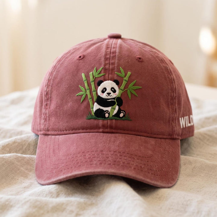 Personalized Cute Panda Bamboo Forest Wildlife Embroidered Hat — Washed Hat