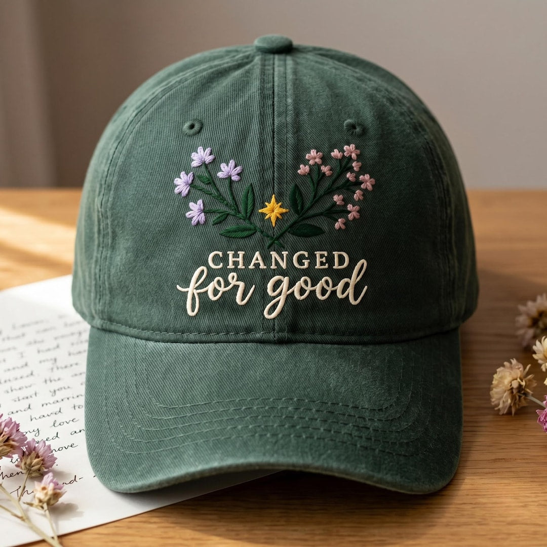 Changed For Good Wildflower Floral Star Inspirational Embroidered Hat — Washed Hat
