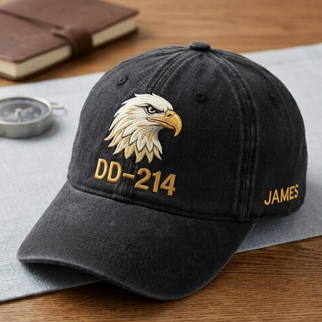 Personalized DD-214 Veteran Bald Eagle Custom Name Embroidered Hat — Washed Hat