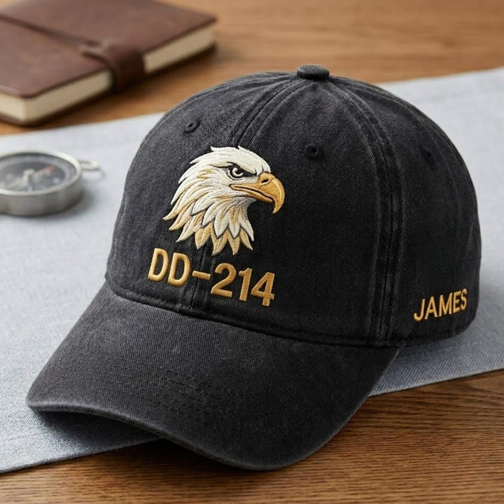 Personalized DD-214 Veteran Bald Eagle Custom Name Embroidered Hat — Washed Hat