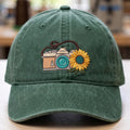Vintage Film Camera Sunflower Photographer Embroidered Hat — Washed Hat