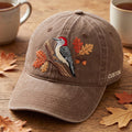 Personalized Red-Bellied Woodpecker Autumn Oak Leaf Acorn Fall Bird Embroidered Hat — Washed Hat