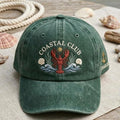 Personalized Coastal Club Lobster Seashell Waves Nautical Custom Name Embroidered Hat — Washed Hat