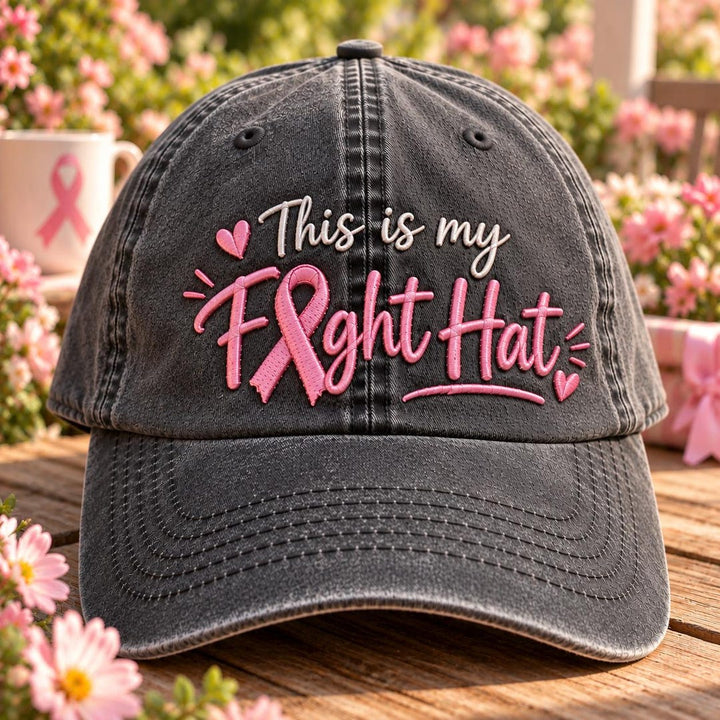 This Is My Fight Hat Breast Cancer Awareness Pink Ribbon Embroidered Hat — Washed Hat