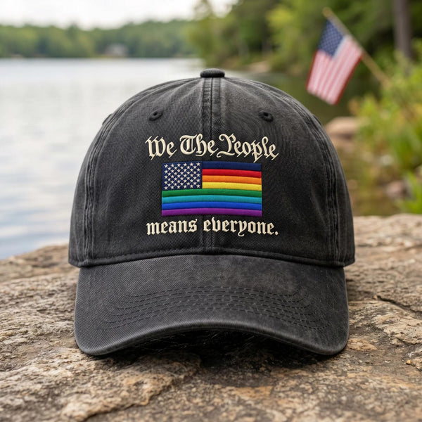 We The People Means Everyone Rainbow Pride American Flag Embroidered Hat — Washed Hat