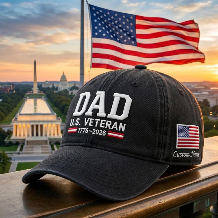 Personalized Dad U.S Embroidered Hat — Washed Hat