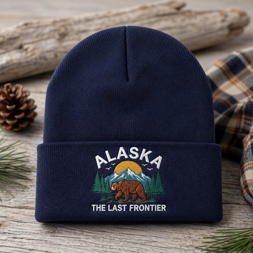 Alaska The Last Frontier Brown Bear Mountains Wilderness Embroidered Beanie