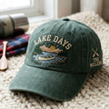 Personalized Lake Days Canoe Mountain Sunset Family Name Embroidered Hat — Washed Hat