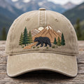 Black Bear Mountain Forest Pine Trees Wilderness Scene Embroidered Hat — Washed Hat