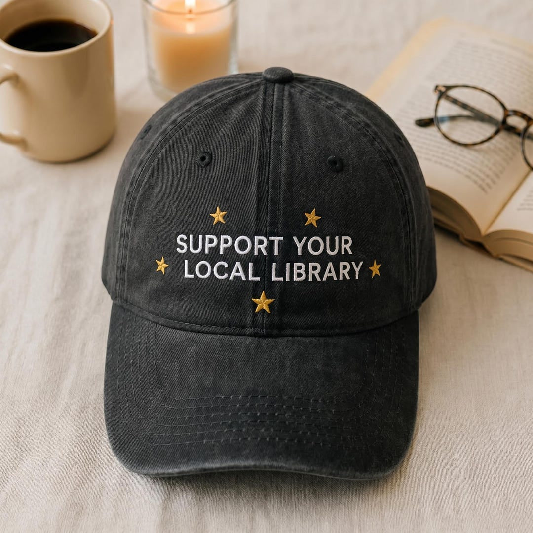 Support Your Local Library Gold Stars Embroidered Hat — Washed Hat
