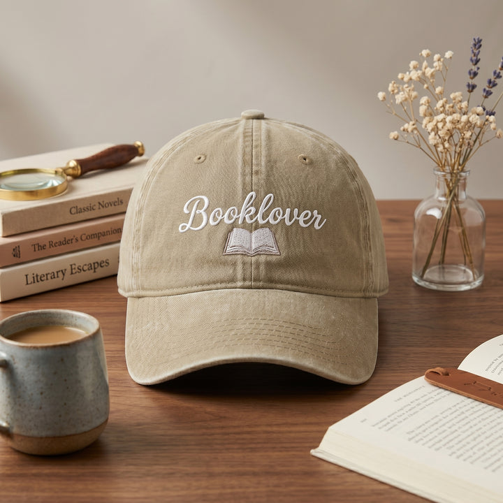 Booklover Open Book Reading Embroidered Hat — Washed Hat