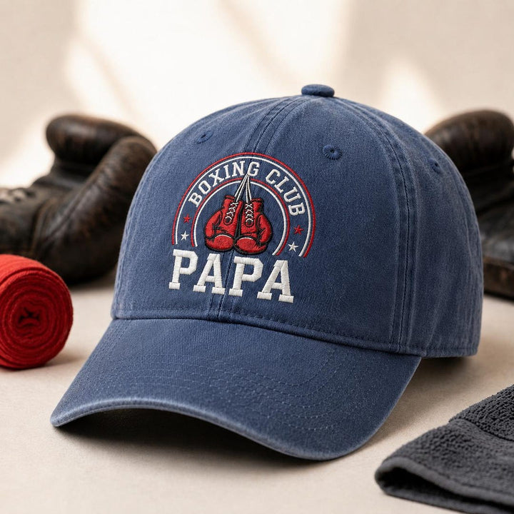 Papa Boxing Club Gloves Athletic Vintage Gym Embroidered Hat — Washed Hat