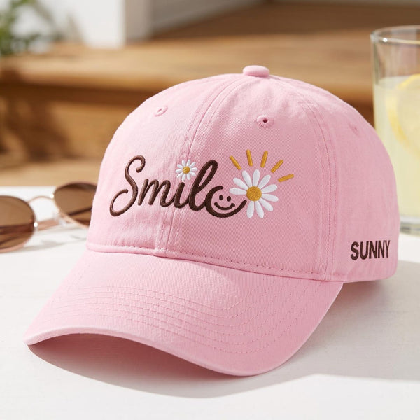 Personalized Smile Daisy Sunshine Smiley Face Embroidered Hat — Baseball Cap