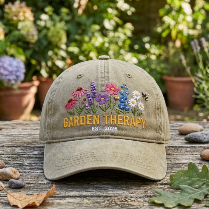 Garden Therapy Wildflower Bee Botanical Cottagecore Embroidered Hat