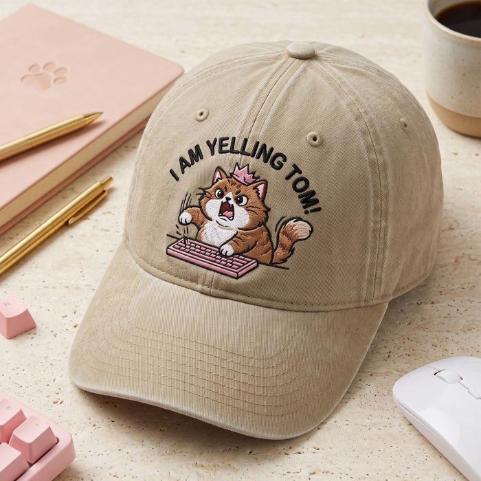 I Am Yelling Tom Angry Cat Pink Keyboard Crown Funny Gamer Embroidered Hat