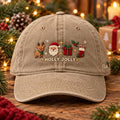 Personalized Holly Jolly Christmas Santa Reindeer Gift Stocking Candy Cane Custom Name Embroidered Hat — Washed Hat