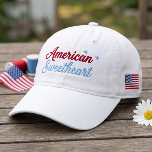 American Sweetheart Stars Flag Patriotic Embroidered Hat — Baseball Cap