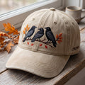 Three Crows Autumn Branch Fall Leaves embroidered two-tone hat — front view