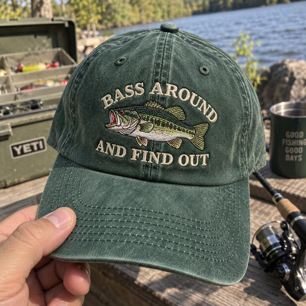 Bass Around And Find Out Largemouth Bass Fishing Embroidered Hat — Washed Hat