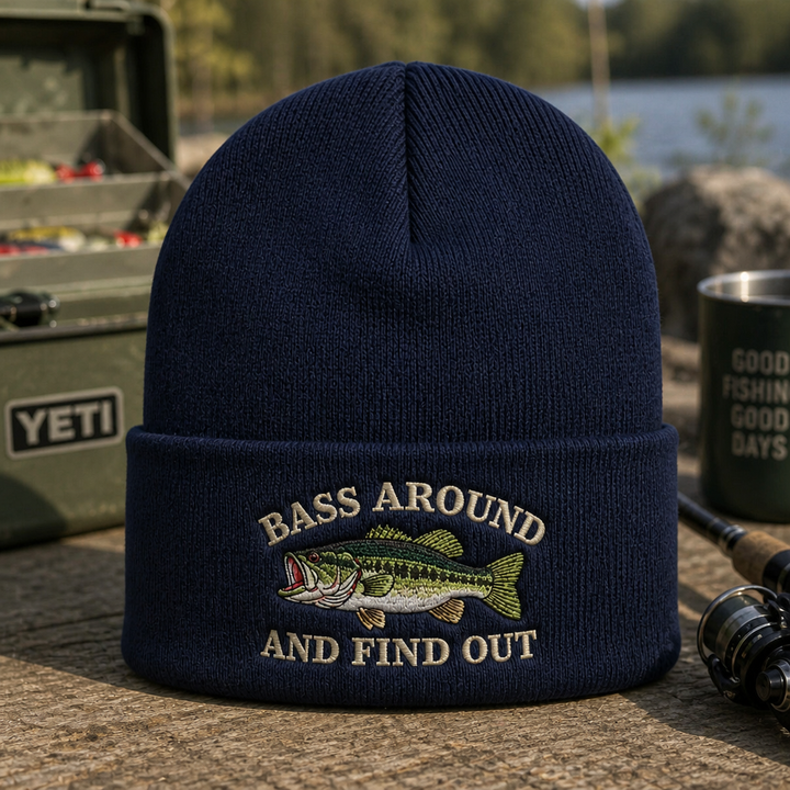 Bass Around And Find Out Largemouth Bass Fishing Embroidered Beanie