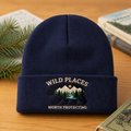 Personalized Wild Places Worth Protecting Black Bear Mountain Embroidered Beanie